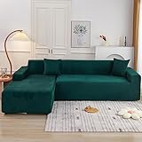 ZCXRYFL Samt Couch üBerzug Stretch Stoff Sofabezug MöBelschutz Sofa üBerzug Chaise Longue Kombination Couchbezug Hunde Katzen Kratzfest Sofa Cover FüR L Form Sofa(ＡＡ（160-210cm）+BB（210-280cm）,Green)