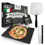 Pizza Divertimento [DAS ORIGINAL - Pizzastein für Backofen und Gasgrill [3er Set] - Mit Pizzaschieber & Pizzaschneider - Cordierit Pizza Stein - Pizza Stone knuspriger Boden - Inkl. e-Rezeptbuch