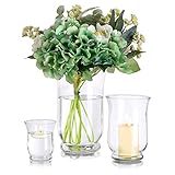 Hurricane Kerzenhalter aus Glas, 3 Stück, schwer, groß, breit, Blumenvase, Sukkulenten-Pflanzgefäß, Terrarium, modern, Votivsäule Schwimmkerzenhalter für Tischdekoration, Hochzeitsdekoration
