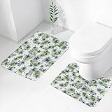 DHAEY 2-teiliges Badteppich-Set, Badematte-Set & U-förmiger Toilettenteppich,Sommer blüht hawaiianische Blätter und runde Blots im Hintergrund Bedruckte rutschfeste Duschvorleger.