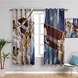 Vorhang Blickdicht Wohnzimmer, Gardinen Blickdicht 3D Blauer Weltraum-Astronautensatellit Muster Vorhänge Thermo Schlafzimmer Dekoschals Gardine Blickdichter Ösenvorhang, 2Er Set 300X280Cm (BxH)