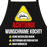 Kochschürze ACHTUNG Wunschname kocht - personalisiertes Geschenk als Grillschürze oder Küchen Schürze