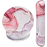 MoKo Tastatur Handgelenkstütze Mauspad, Ergonomisch Erhöht Memory Foam Handgelenkauflage, Rutschfest PU Gummi Basis Schmerzlinderung Schulbedarf für Schulleben Büro - Marmor Rosa