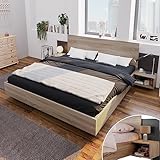 SOFTWEARY Massivholzbett, Doppelbett mit 2 Nachtkommoden, Lattenrost und Kopfteil, Holzbett, Jugendbett (160x200 cm)