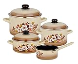 GSW 243155 Madeira Topf-Set 4-teilig, Emaille, beige mit dekor, 24 cm, 7-Einheiten
