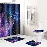 Badezimmerteppich Lila Galaxie Badematte Set 3 Teilig,Teppich Badvorleger rutschfeste (45x75)+U-Typ Wasseraufnahme Schmutzfangmatte +Schnelltrocknend Toilet Fußmatte