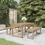 Tidyard 3-tlg. Sitzgruppe Holz Garten Essgruppe Sitzgarnitur Gartenmöbel Set Garten Möbel Set Gartengarnitur Essgruppe Mit 1 Tisch & 2 Bank,für Garten,Terrasse und Balkon,Massivholz Kiefer Imprägniert