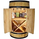 weeco Holzfass mit Tür und X Weinregal. Fassbar Led. Fass für Bier, Wein, Whiskey, Gin, Schrank für Gläser und Flaschen. Handgefertigte Bar aus Massivholz im rustikalen Stil. (Hellbraun/Eiche)