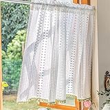 ACMHNC Scheibengardine Landhausstil Gehäkelt Spitze Bistrogardine Romantisch Elegant Handgestickt Kurzgardine 1 Stück (White,140cm x 70cm /55'*28')
