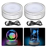 EEEKit 2 Stück Led-lichtsockel,6 Farben Rund Led-Lichter Display-Basis Showständer mit Empfindlichem Touch-Schalter für Kristallglas Kunst Display, (Flat & Concave Base)