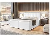MEBLINI Boxspringbett mit Bettkasten - Gepolstert Doppelbett mit Matratze und Topper - Polsterbett mit Stauraum - Bett mit Kopfteil - Stauraumbett - Drago - 160x200 - H4/Weiß Kunstleder