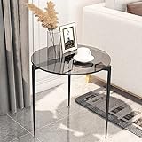 Artloge Couchtisch Rund Glas Wohnzimmertisch: Nordischer Minimalistischer Gehärtetem Glas Sofatisch - Moderner Beistelltisch für Zuhause, Wohnzimmer, Terrasse, Garten - 50 cm × 50 cm × 50 cm Grau