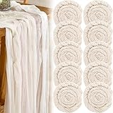 10 Stück Seihtuch-Tischläufer, breite Gaze-Tischläufer, Boho-Tischläufer für Brautparty, Hochzeit, Geburtstag, Party, Tischdekorationen (Beige, 89 x 394 cm)