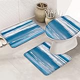 Badematten Set 3 Teilig Abstrakter Ombre-Blau-Grau-Sommerbauernhof Langlebige Contour Badteppich Waschbar Wc-Sitzbezug Badvorleger