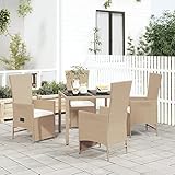 ZEYUAN 5-TLG. Garten-Essgruppe mit Kissen, Gartenlounge Set, Gartenmöbel, Terrassenmöbel, Möbelsets, Sitzgruppe Garten, Balkonmöbel Set, Gartengarnitur, Beige Poly Rattan