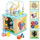 Fajiabao Motorikwürfel Kinderspielzeug ab 1 Jahr - 5 in 1 Motorikspielzeug Holzspielzeug Montessori Spielzeug ab 1 2 3 4 Jahr Activity Center Baby Lernspielzeug Ostergeschenke Kinder Jungen Mädchen