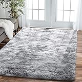 Leesentec Teppich für Wohnzimmer, Schlafzimmer, Jugendliche, Mädchen, Shaggy, modernes Design, Langflor, weich, rutschfest, großer Teppich für Kinder, Schlafzimmer (Grau/Weiß, 200 x 300 cm)