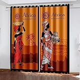 ARMOQ Verdunkelungsvorhang Afrikanische Mädchen-Cartoon-Kunst 140x215CM x 2 3D Digitaldruck, Sichtschutz, superweiche wärmeisolierende Vorhänge für das Schlafzimmer
