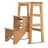 Klappbarer Leiterhocker, Treppen, multifunktional, tragbar, zum Wechseln von Haushalten, Schuhe, Barhocker, Ascend, Blumenständer, Regal, Fußhocker, 2-Stufen-Hocker, Eiche (Größe: 300 x 490
