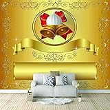 Wandbild Tapete, 3D Goldene Weihnachtsglocke Selbstklebende Tapete Zum Abziehen Und Aufkleben Für Wohnzimmer, Schlafzimmer, Tv-Hintergrund, Büro, Restaurant, Motiv, Zimm 140 (Breite) x 70 (Höhe) cm