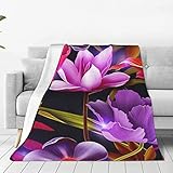 DEHIWI Flanell-Fleecedecke mit Blumenblättern, violett, rot, 203,4 x 152,4 cm, ultraweich, warm, gemütlich, Überwurfdecke, Ganzjahresdecken für Bett, Sofa, Wohnzimmer, Outdoor