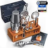 EMPATION Cocktail Set [TESTSIEGER] 825ml Cocktail Shaker mit Bar Zubehör, leicht zu öffnen, kein Verklemmen, Profi mit Ständer & Rezeptbuch, Cocktail Mix Set für Barkeeper Zuhause