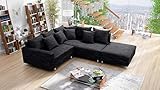 Küchen-Preisbombe Wohnlandschaft Sofa Couch Ecksofa Eckcouch Gewebestoff schwarz + Hocker Minsk R