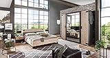 lifestyle4living Schlafzimmer Komplett Set in Silber Eiche-Dekor und Graphit, 4-teilig | Komplettset mit Drehtürenschrank, Bett und Nachtschränken im Industrial-Stil