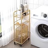 Wäschekorb Wäschesortierer Badezimmer Schmutzige Wäsche Korb Veranstalter Mit Rädern, Gold Schmaler Wäschekorb Aus Metall Für Schlafzimmer/Schlafsaal/Toilette/Hotel/Kleine Räume