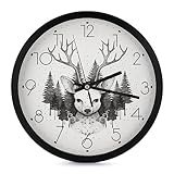 NOLLAM Wanduhren 25 cm Batteriebetrieben Quarzwerk Wanduhr Rehkopf Geweih Kunstillustration geräuschlosem Uhrwerk modernes und minimalistisches Design uhrwerk für wanduhr lautlos