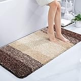 Homaxy Weich Badezimmerteppich 60x120 cm, rutschfest waschbar Badematte Flauschige Hochflor Badteppich Mikrofaser Saugfähig Badvorleger Duschvorleger (Braun)