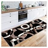 Siunwdiy Korridor Teppich- Modern Geometrische Flur Läufer Teppich, rutschfeste,Waschbar Küchenteppich Meterware Schlafzimmer Korridor Polyester Teppich Länge Anpassbare,Braun,60x310cm