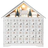 Wichtelstube-Kollektion Adventskalender zum befüllen, Winterdorf weiß XL Fächer, Weihnachtsdeko Holz beleuchtet