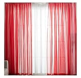 Homxi Gardinen Transparent Küche 2er Set 2 x 132W x 213H cm,Gardinen Durchsichtig Rot Einfarbig Rod Pocket Vorhange