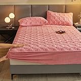 King Mattress Pad,Thick Quilted Fitted Sheet Non-Slip Mattress Protector Cover Breathable Bed Sheet,pink,79inchx87inch(3pcs)