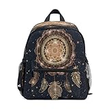 RXYY Kinder Rucksäcke Galaxis Ethnisch Indisch Traumfänger Mandala Gefieder Tagesrucksäcke Reise Kleinkind Vorschule Schule Tasche Beiläufig Rucksack mit Truhe Gurt zum Mädchen Jungs