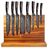 KÜCHENKOMPANE – Edelstahl Messerset mit magnetischem Messerblock | 8-teiliges Küchenmesser Set im Damast Design | Kochmesser mit ergonomischen Pakkaholzgriff | rostfrei & scharf | Designed in Germany