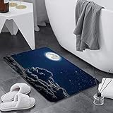 Badematte 60x100 cm rutschfest,Galaxy Mond und Sterne im magischen Mit,Badvorleger Maschinenwaschbar Anti-Rutsch Badteppich Weich Wasserabsorbierende-Badematten Flauschige Mikrofaser Badezimmerteppich