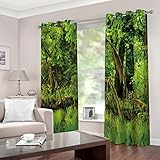 Verdunkelungsvorhänge 3D Naturlandschaft Des Grünen Waldes Druck Muster Ösen Vorhang 2Er Set 260X214cm (BxH) Vorhänge Blickdicht Gardinen Wohnzimmer Kinderzimmer Thermo Vorhänge Fensterdekoration