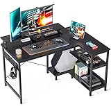 ODK Eckschreibtisch Schwarz, L Förmiger Schreibtisch mit Regal Reversibel, Gaming Tisch L Form mit Langer Monitorständer, Computertisch L Form PC Tisch Bürotisch für Heimbüro, 120x80x88cm