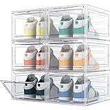 HOMIDEC 6 Stück Schuhboxen, Schuhaufbewahrungsboxen, transparenter Kunststoff, stapelbar, Schuh-Organizer-Behälter mit Deckel für Damen/Herren, 34,5 x 27 x 19 cm