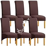 SHENGYIJING 1/2/4/6 PCS Diamond Lattice FStretch wasserdichte XL Stuhlhussen für Esszimmer, Spandex Large Dining Chair Husses High Back Jacquard Dining Chair Covers (Braun,Set of 6)