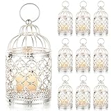 Sziqiqi Silber Vogelkäfig Kerzenständer, Kleine Metall Hängende Kerzenhalter Teelichthalter Laternen, Vintage Teelicht Laterne Hohle Dekorative Mittelstücke für Weihnachten Hochzeit Party, 10 Stück