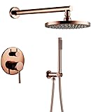 Duschsystem, Roségold massivem Messing Wandmontiertes Ableitventil Duschset mit 8-12 Zoll Badezimmer Regendusche Kranz und Handdusche, Luxus-Dusche-Set, 12 Zoll Dekoration