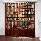 Gardinen Wohnzimmer Blickdicht Modern 2Er Set Vintage Bücherregal Kunst Mit Ösen 170X200Cm Verdunkelungsvorhang Thermovorhang Hitzeschutz Blickdichte Vorhänge Schlafzimmer Kinderzimmer Mädchen Jung