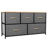 YITAHOME kommode mit Schubladen, Schrank mit 5 Schubladen aus Stoff, Aufbewahrungskommode Industrial Stil für Schlafzimmer, Wohnzimmer, Kinderzimmer, Flur, Dunkelgrau Aufbewahrungsschrank