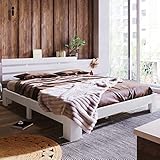 Azkoeesy Holzbett 140 * 200 cm, Bis 200 kg, Doppelbett mit Lattenrost, Vollholz Doppelbett Bettgestell mit Kopfteil Nur Bettgestel