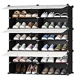 JOISCOPE Schuhschrank, DIY Schuhregal, Kunststoff Schrank Organizer für Schrank, Modular Schuhständer mit Tür, schuhboxen stapelbar für Flur, Schlafzimmer, Eingang, Schwarz und Weiß(2 * 6)