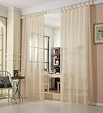 WOLTU Gardinen transparent mit Schlaufen Leinen Optik, Schlaufenschal Leinenvorhang im Landhausstil Stores Voile Fensterschal für Wohnzimmer Kinderzimmer Schlafzimmer, 140x225 cm Sand (1 Stück)