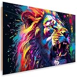 Feeby Deco Panel Löwe Neon Natur 120x80 cm 1 tlg Schlafzimmer Modern Deco Panel MDF Kunstdruck Wand Bild Wanddeko Design Wohnzimmer Büro Flur Hotel Spa Abstrakt Afrika Tier mehrfarbig